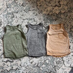 Kids Sleeveless Tank Tops - Green, Gray, Tan